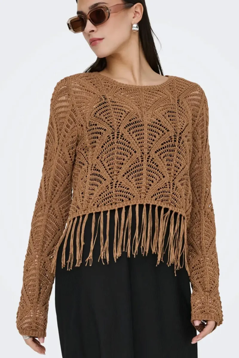 Плетено Onlleonie Ls Structur Fring Oneck Cc Knt 15362968 18-1025 TCX foxtrot — снимка 2