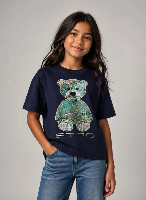 Тишърт с бродерия 'Bear' Etro Kids — снимка 4