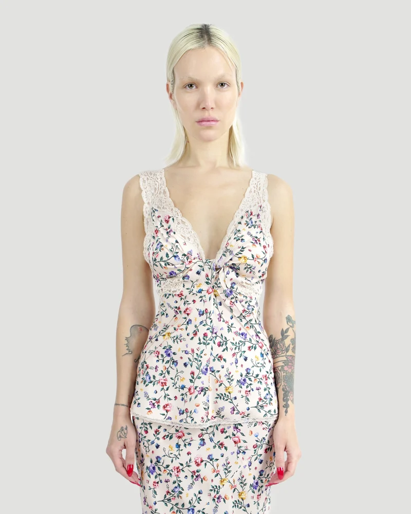 Flower Print Satin Top — снимка 2