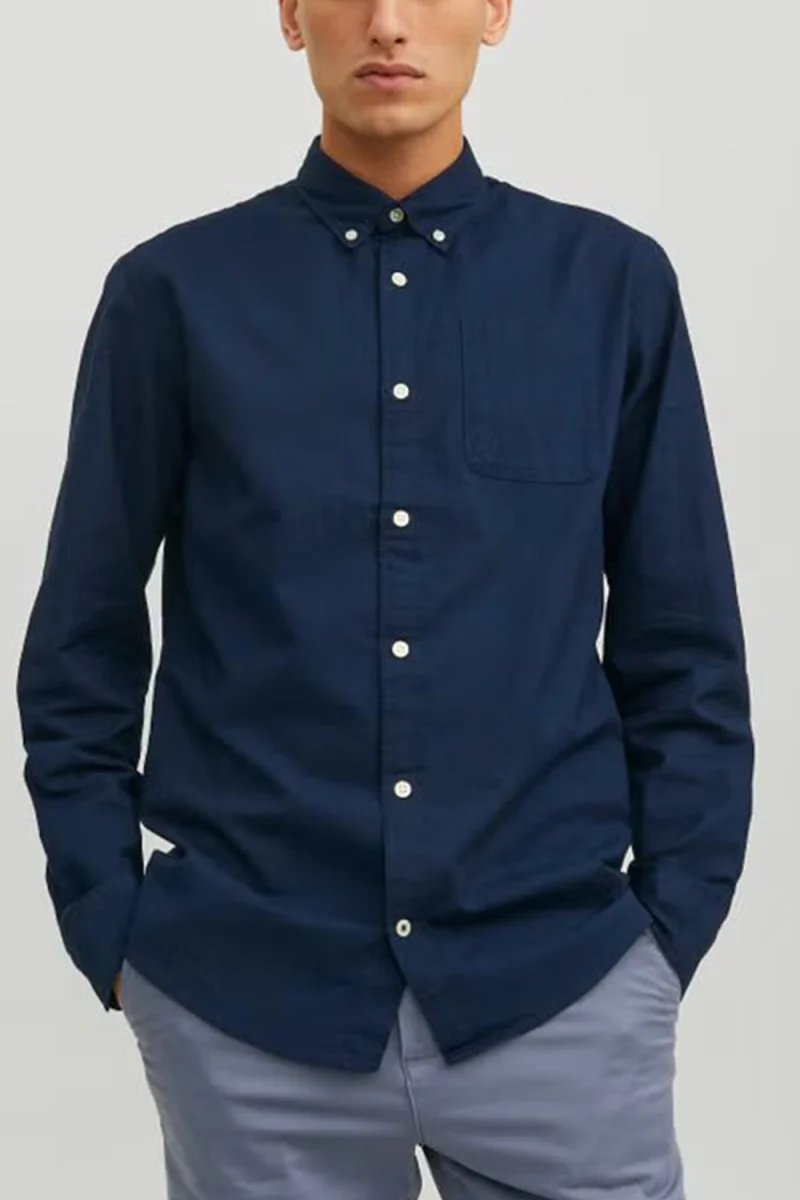 Риза Jjeoxford Shirt Ls 12182486 19-3923 TCX navy blazer — снимка 2