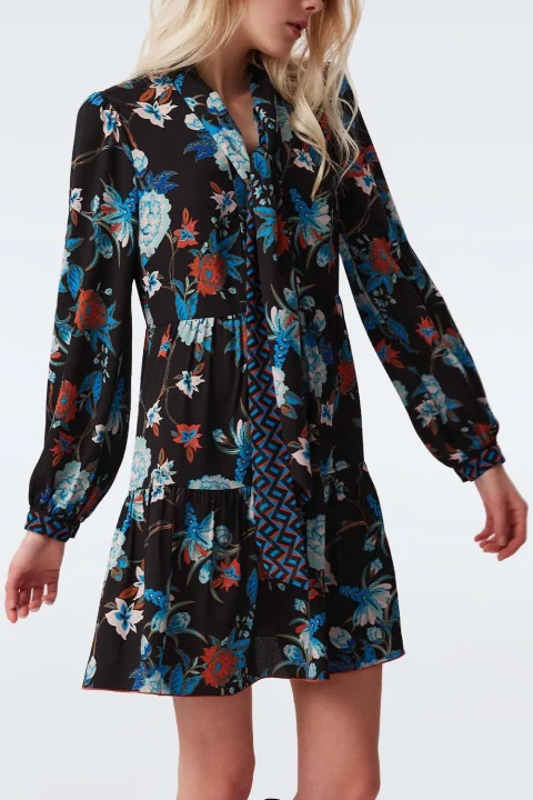 Рокля Romi DVFDL3Q007FBZSB oct fl black/ zig zag sea blue — снимка 2