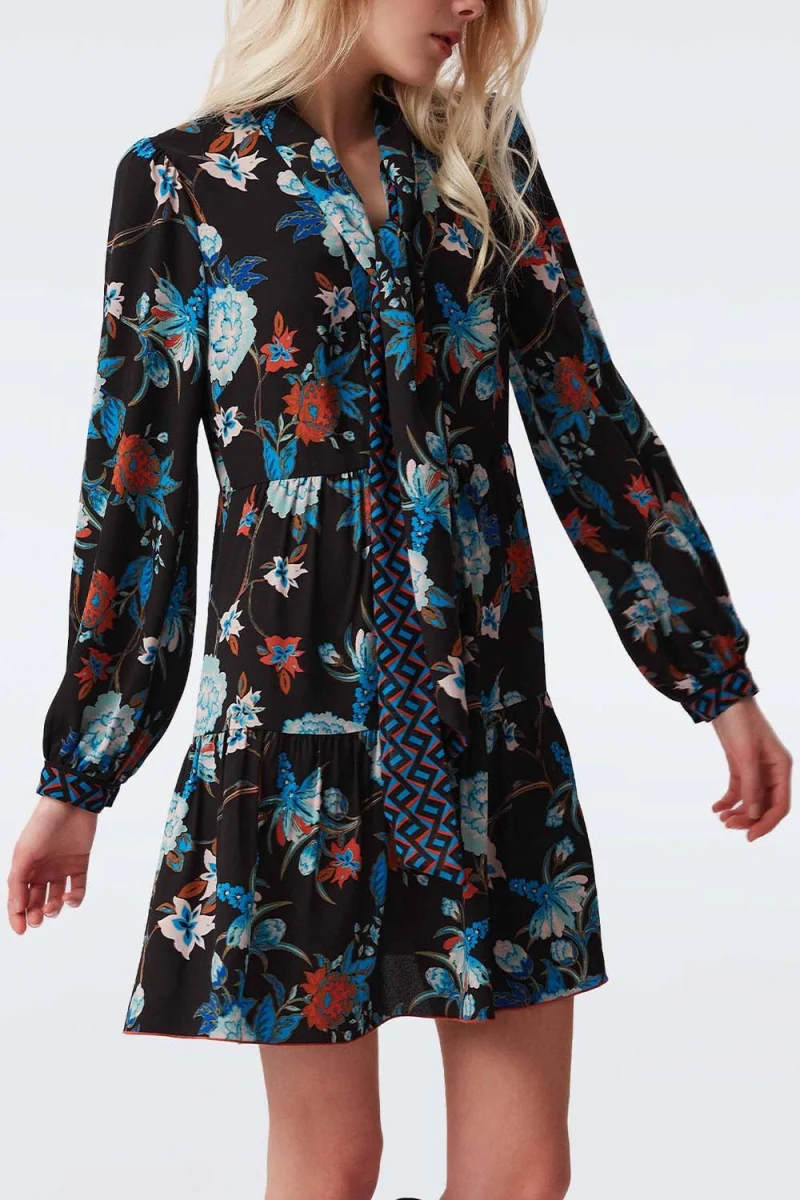 Рокля Romi DVFDL3Q007FBZSB oct fl black/ zig zag sea blue — снимка 2