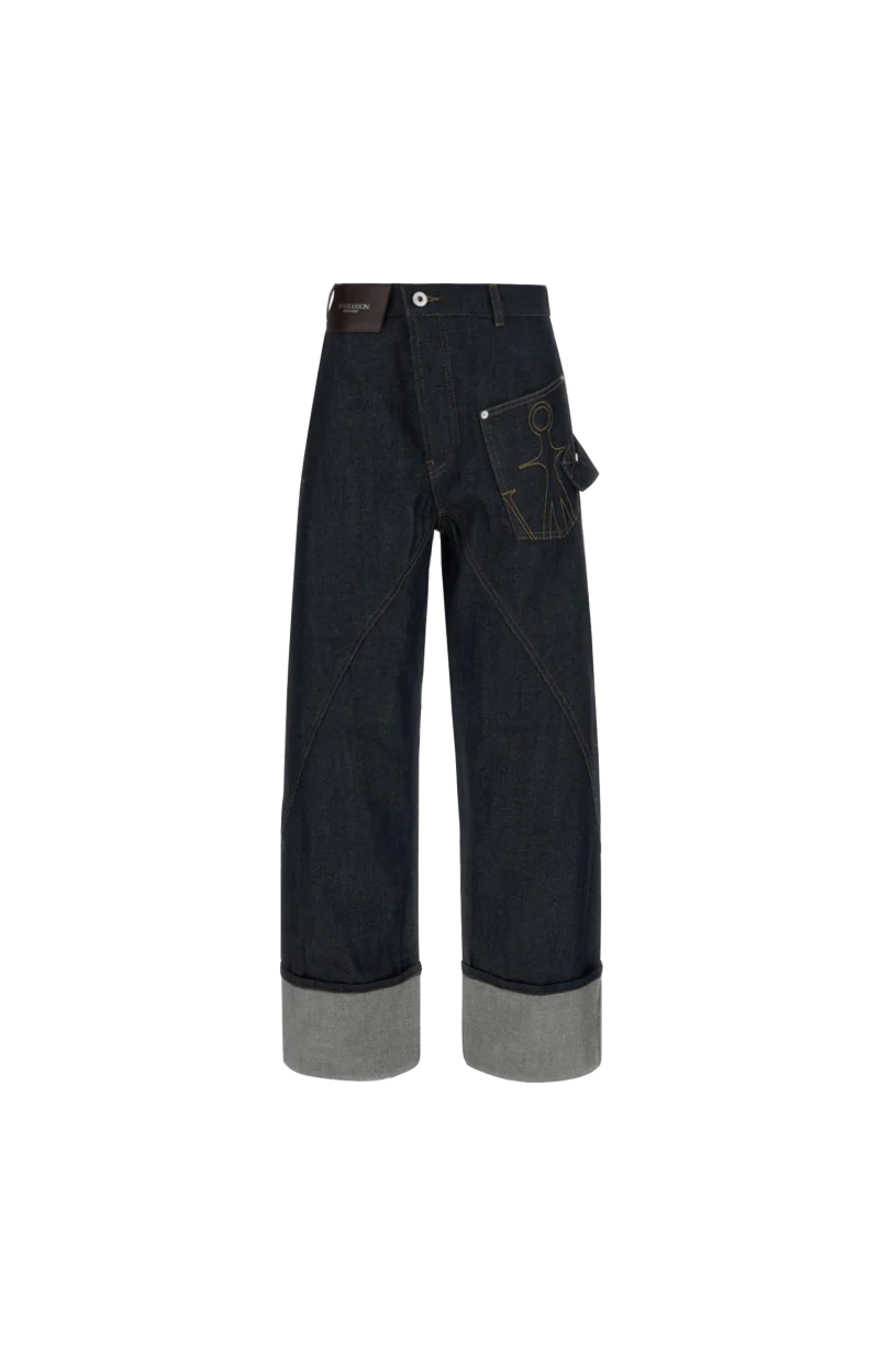Twisted Turn-Up Workwear Denim Jeans in Indigo