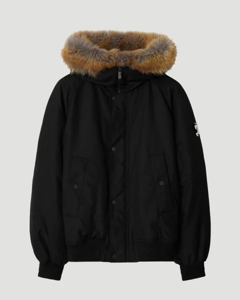 Faux Fur Trim Nylon Bomber Jacket