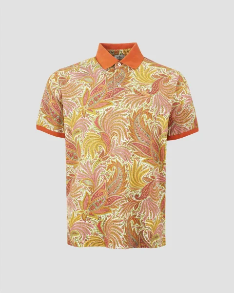 Paisley Jacquard Polo Shirt in Orange