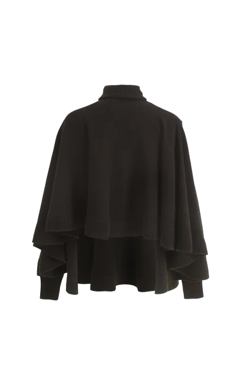 Draped High-Neck Knitted Sweater in Dark Brown — снимка 2