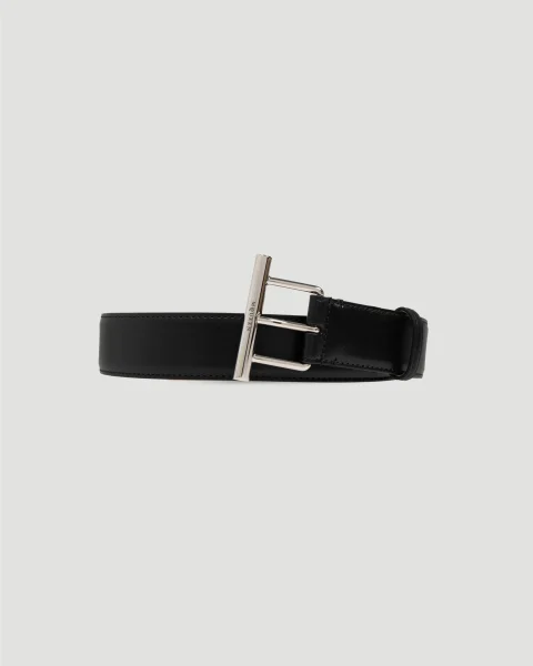 Cross Bar Black Leather Belt