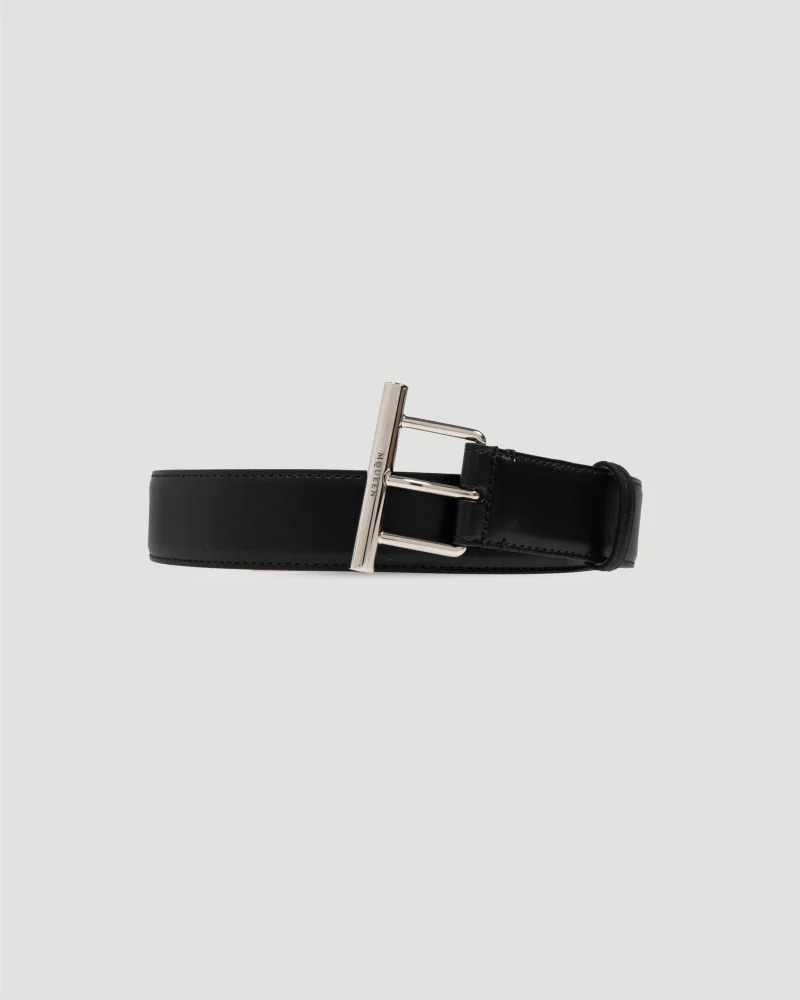 Cross Bar Black Leather Belt