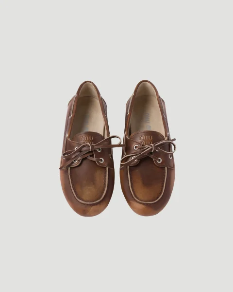 Unlined Bleached Leather Boat Shoes — снимка 2