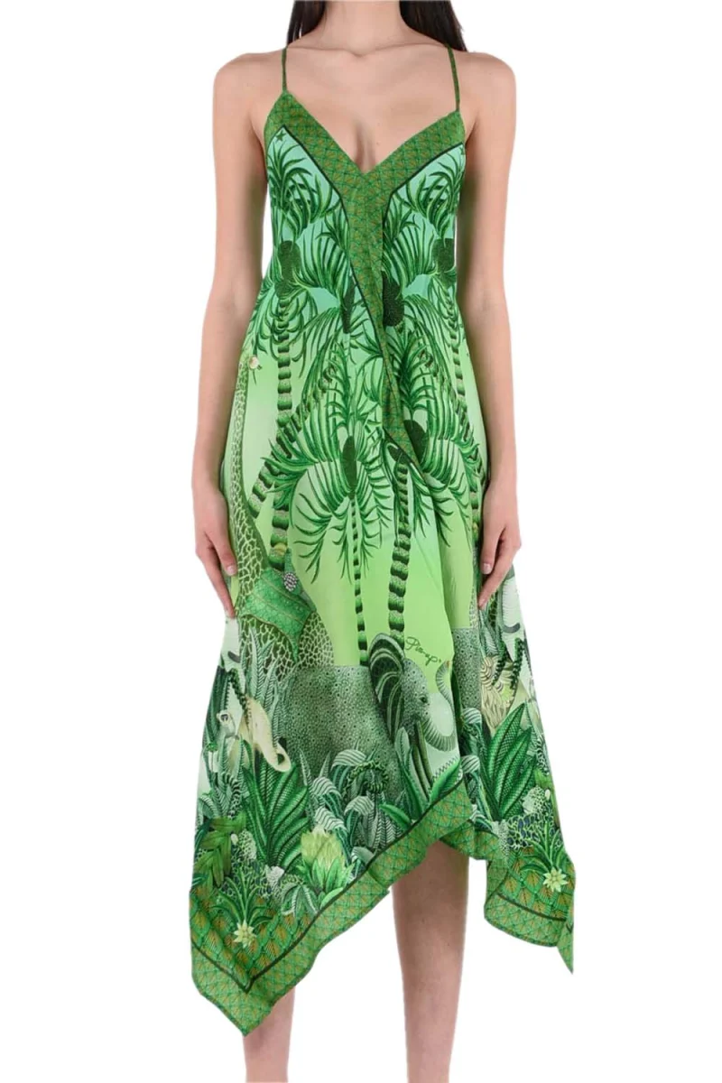 Рокля Foulard Dress Palm Paradise Print PC132A-005 green — снимка 2