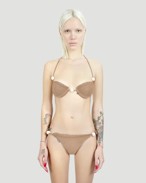 Pearl Crochet Bra in Brown — снимка 2