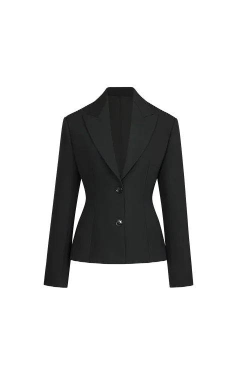Light Wool Single-Breasted Jacket in Black
