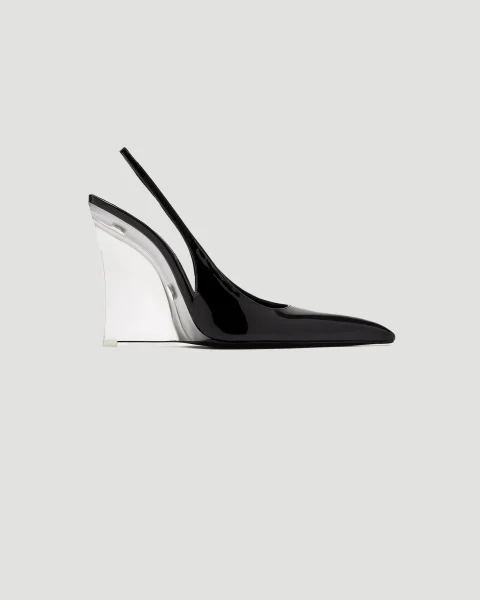 Miller Wedges in Black Glazed Leather