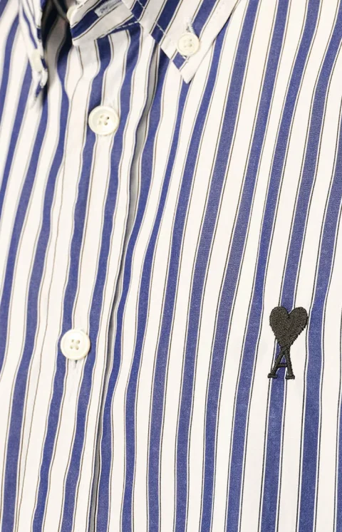 Striped Cotton Shirt with Ami de Coeur in Blue — снимка 2