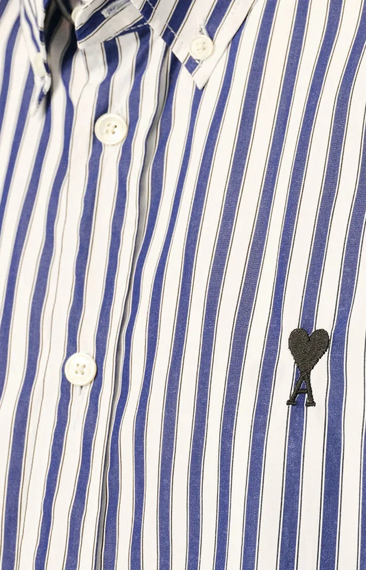 Striped Cotton Shirt with Ami de Coeur in Blue — снимка 2
