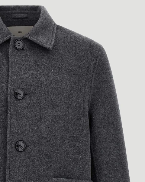 Wool Boxy Buttoned Jacket in Grey — снимка 2