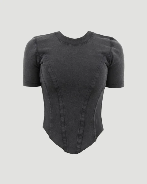 Corseted T-Shirt in Black