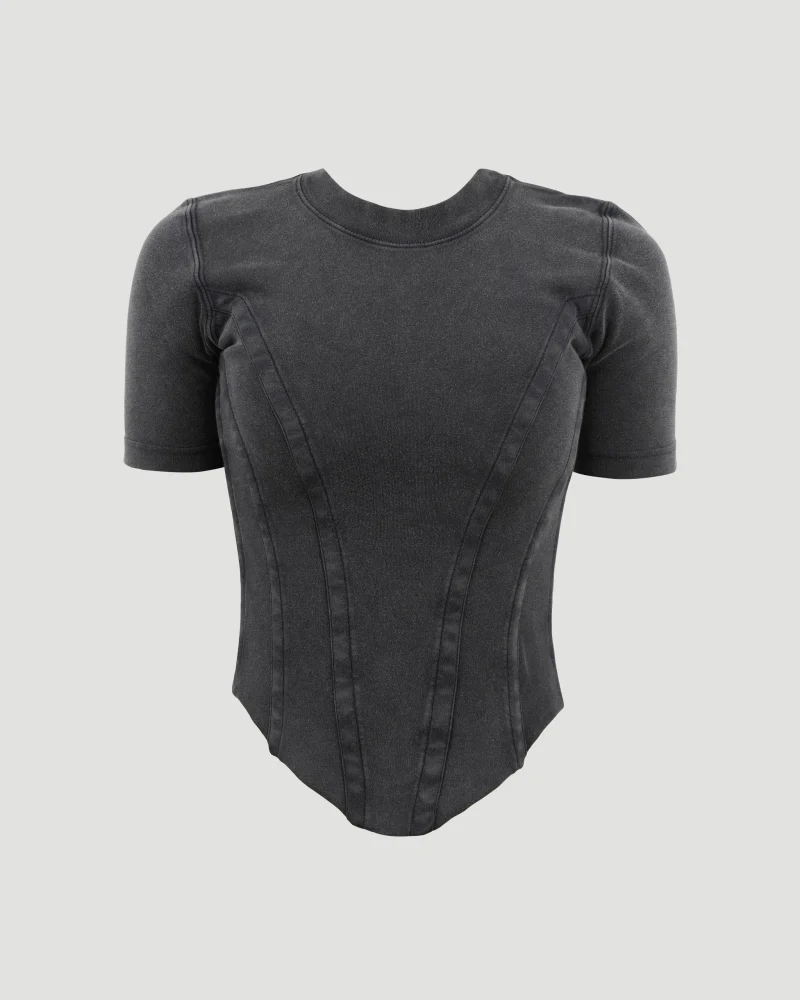 Corseted T-Shirt in Black