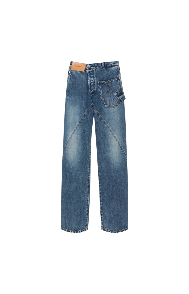 Twisted Workwear Denim Jeans in Mid Blue