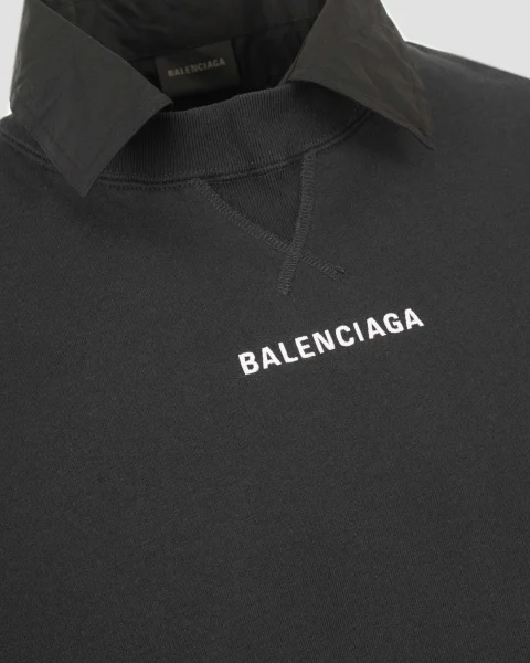 Shirt Collar Crewneck in Faded Black — снимка 2