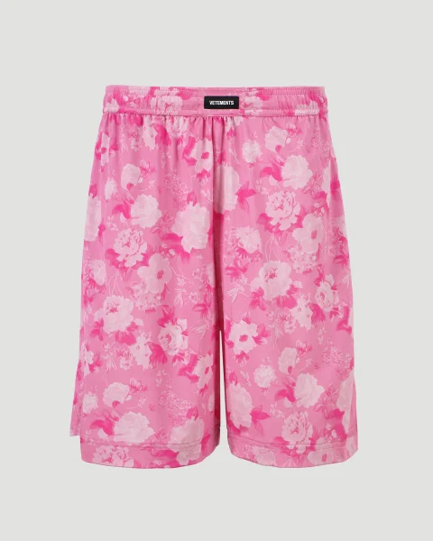 Pink Shorts with Floral Motif