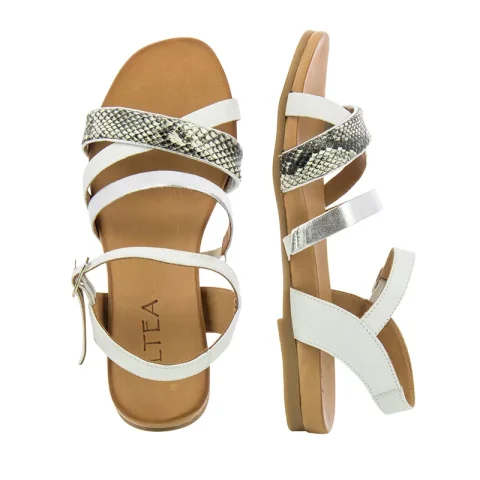 Дамски Равни Сандали ALTEA – 030-13-1-0049 OFF WHITE-MTLC SILVER — снимка 5