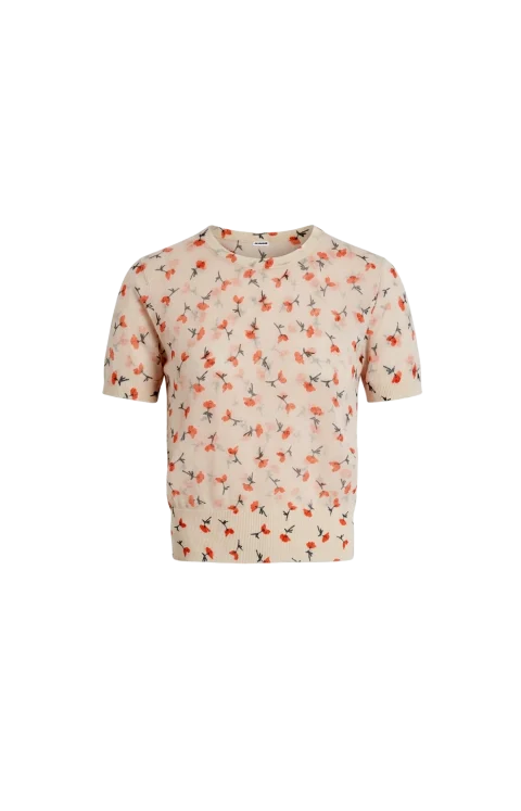 Cotton Blend Printed T-Shirt in Beige