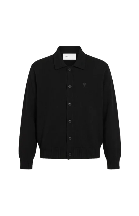 Cardigan in Black Merino Wool Knit