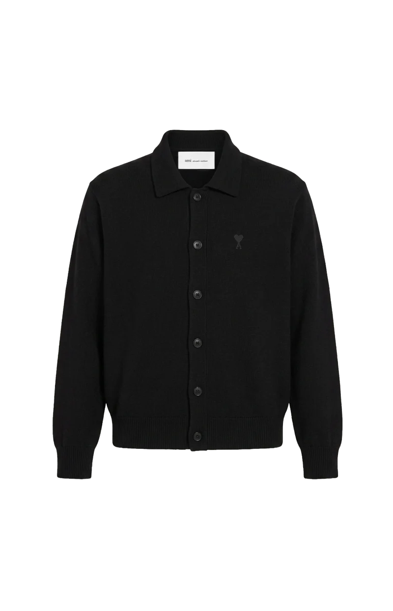 Cardigan in Black Merino Wool Knit