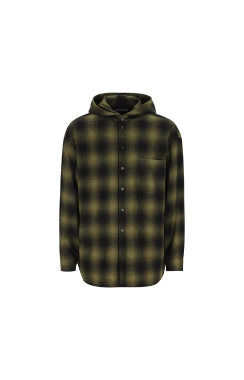 Wool Overshirt in Khaki/Black
