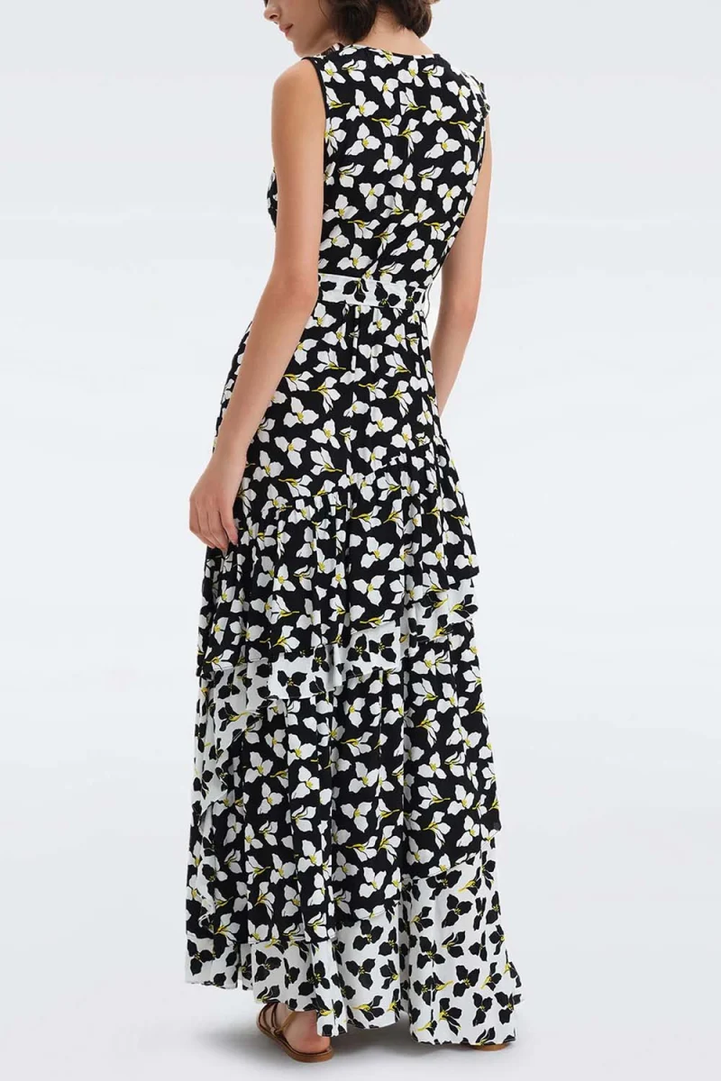 Рокля Dvf Elisabetta Dress DVFDW1R016GFSIB graphic flower sm iv/sm bk — снимка 2