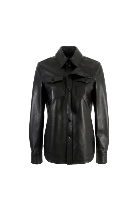 Leather Shirt with Intrecciato Leather Detail