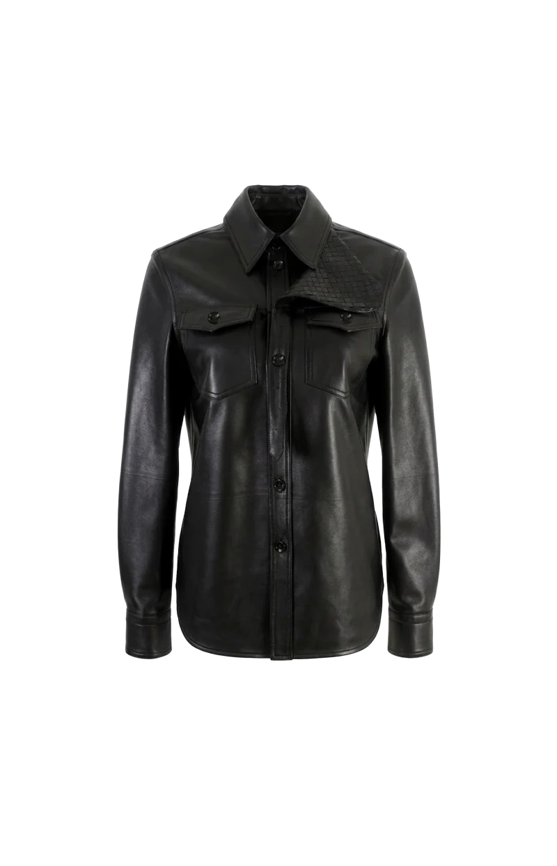 Leather Shirt with Intrecciato Leather Detail