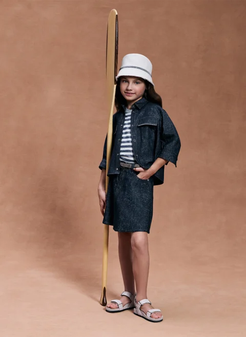 Тишърт от лен с монили Brunello Cucinelli Kids 4-6 — снимка 6