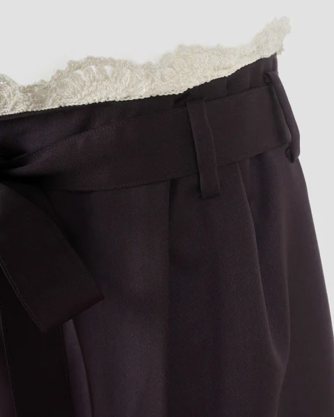 Lace-Detail Trousers in Burgundy — снимка 2