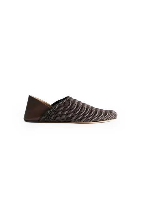 Slipper Mules in Chocolate Brown Woven Leather