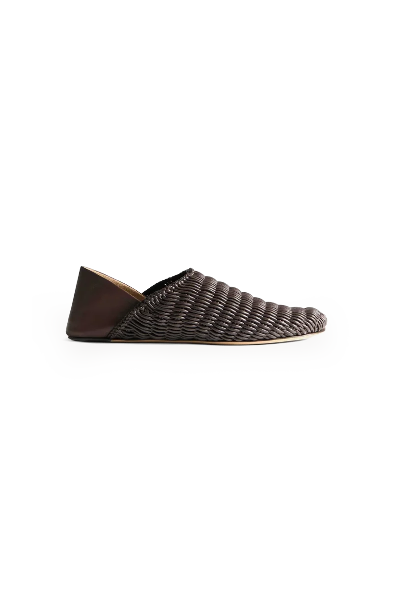 Slipper Mules in Chocolate Brown Woven Leather