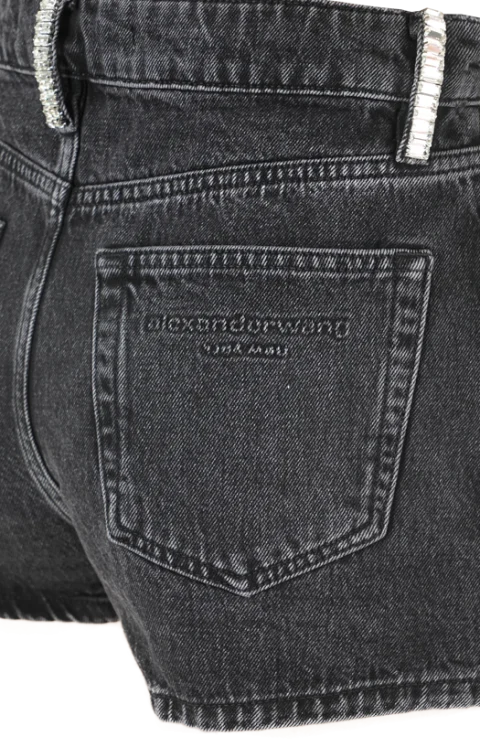 Crystal Hotfix Belt Loop Denim Mini Skort in Grey — снимка 3