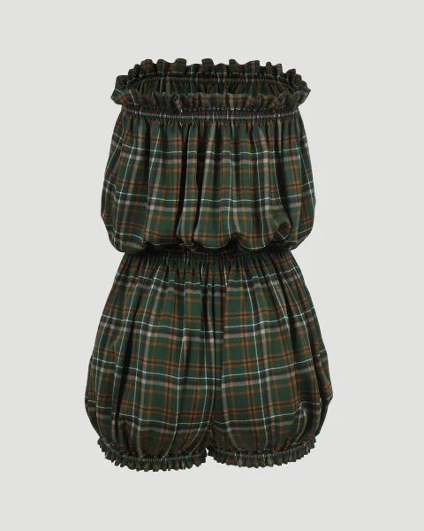 Plaid Strapless Jumpsuit — снимка 3