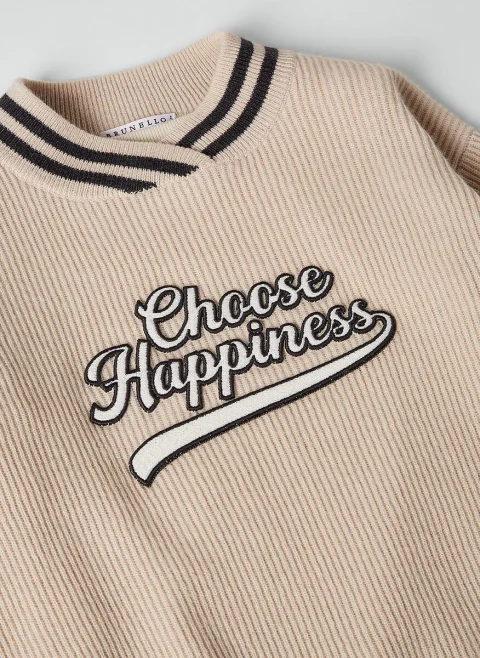Рокля от кашмир 'Choose Happiness' Brunello Cucinelli Kids — снимка 7