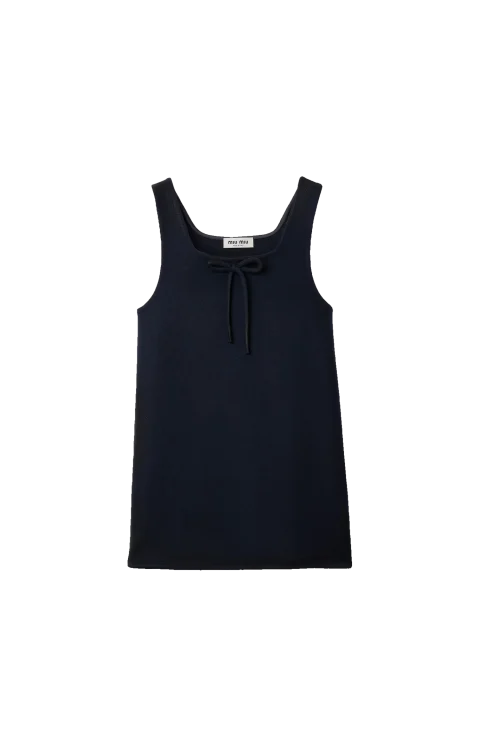 Waxed Double Wool Dress in Navy