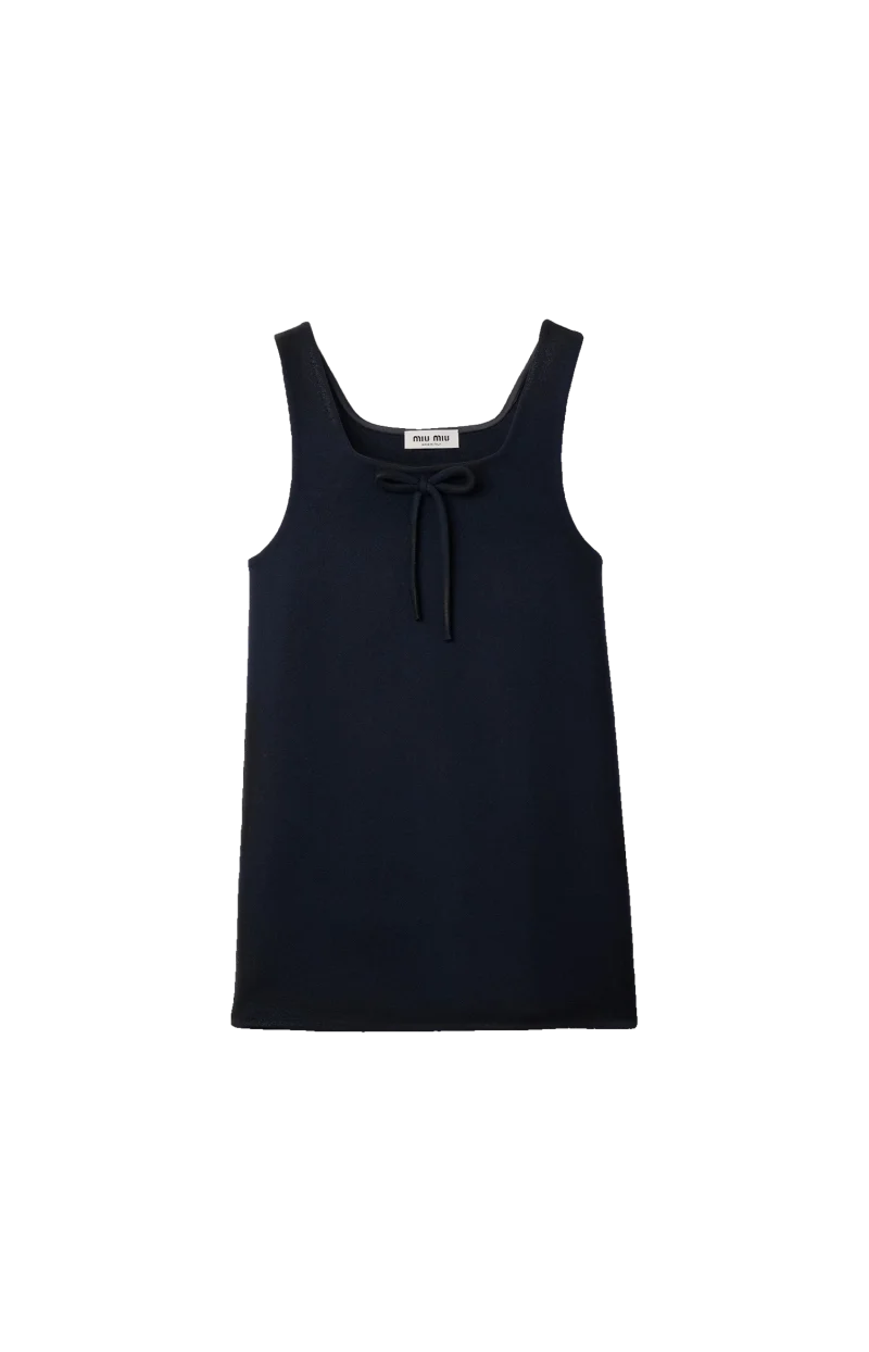 Waxed Double Wool Dress in Navy