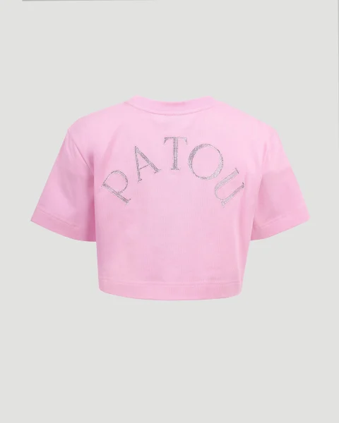 Embellished Cropped T-Shirt in Pink — снимка 2