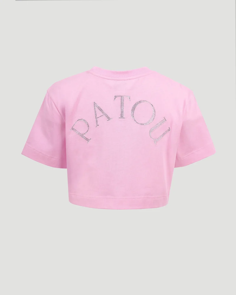 Embellished Cropped T-Shirt in Pink — снимка 2