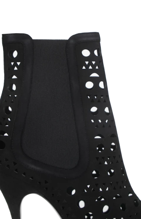 Perforated Leather Ankle Boots in Black — снимка 3