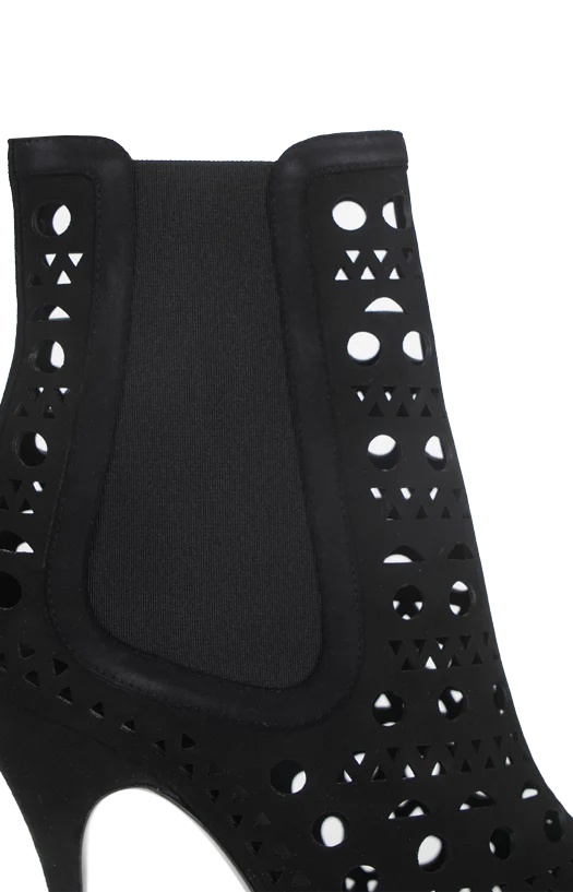Perforated Leather Ankle Boots in Black — снимка 3