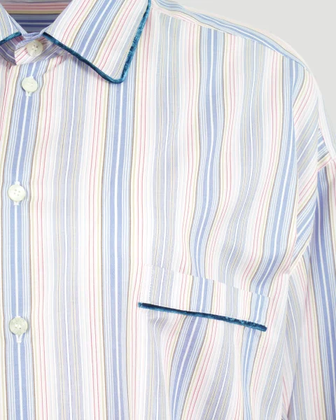 Striped Cotton Shirt in Blue — снимка 2
