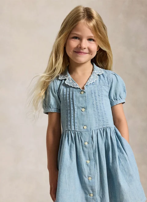 Рокля от деним с бродерия Ralph Lauren Kids 2-6 — снимка 2