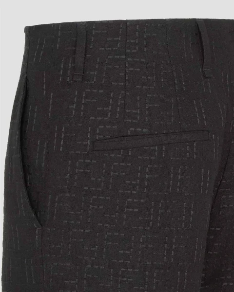 Linen Blend FF Jacquard Trousers in Black — снимка 3