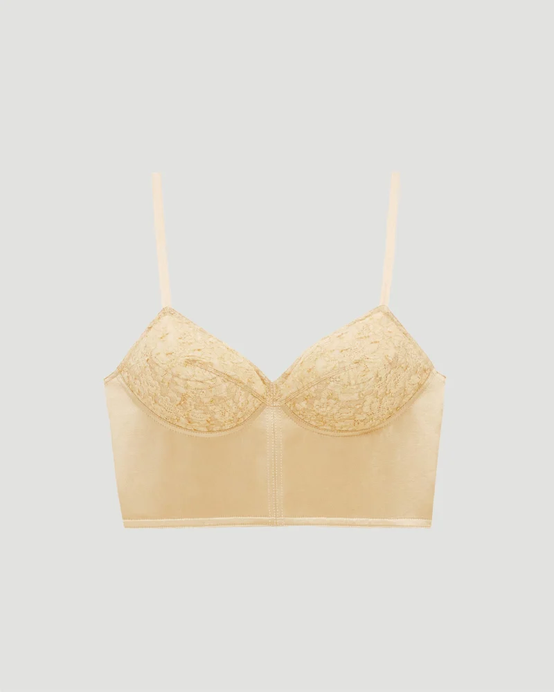 Bra in Beige Cotton and Silk Satin